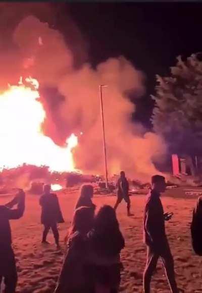 Massive bonfire collapses. County Armagh, NI