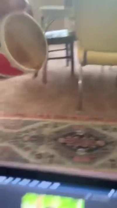 Playing with coffee cup top on the laptop.