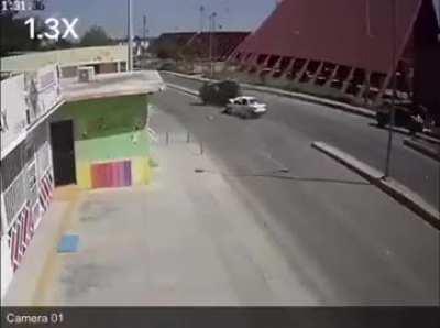 Car ends up sideways