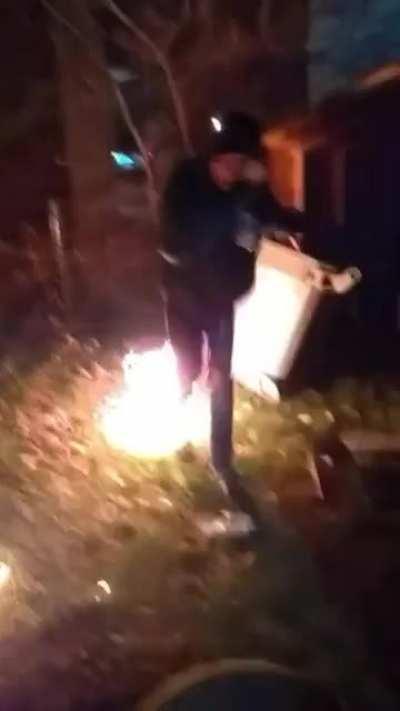 When my buddy got drunk and decided to let our other friend light him on fire. He had really bad burns all over his leg. Not me recording.