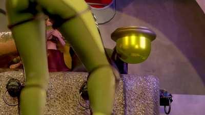 Jabba keeps Slave Leia close and licks her face while Oola is thrown down the Rancor Pit after dancing for the Hutt (PN34)