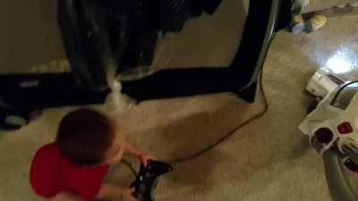 My son thought he was controlling the vacuum cleaner with the Xbox controller