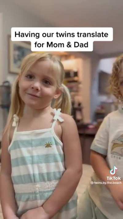 Cute way to practice 2 languages with bilingual children :)