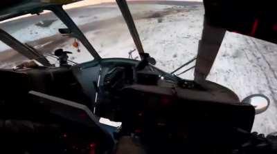 A right side seat view from inside a Ukrainian Mi-8 while it's doing an attack run against a russian position (eastern Ukraine, Feb 2024)