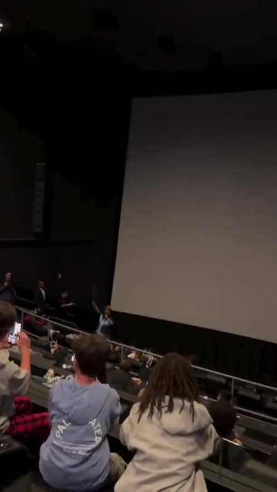 Jack Black appears at a ‘MINECRAFT’ movie screening asking fans not to throw popcorn all over the theater.
