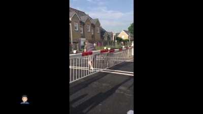 Idiot has close call with train, no fucks given