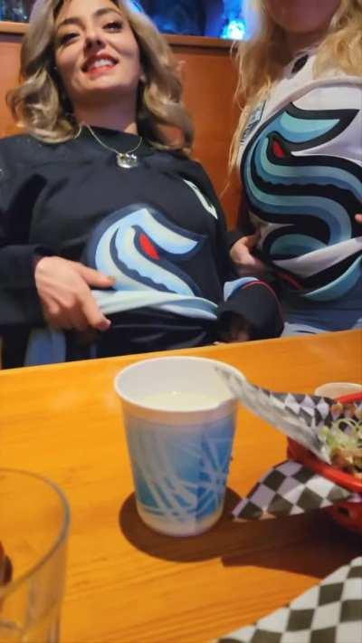 Had to pull out our tits at the bar