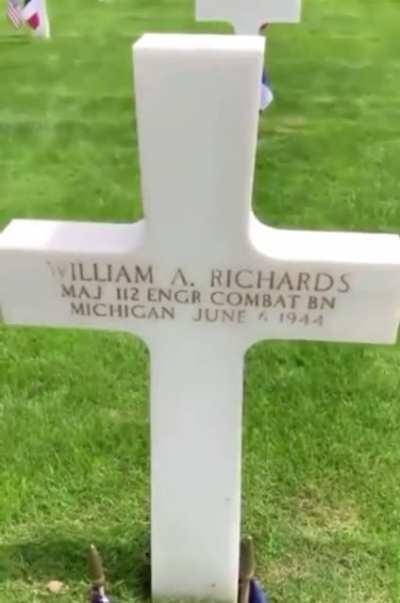 French caretakers honor D-Day gravestones by taking sand from Omaha Beach and scrubbing them into the letters to give them a gold/brown coloring.