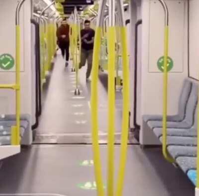 racing in a vacant train