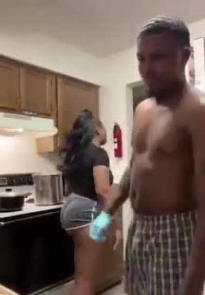 My guy cleaning chicken with soup