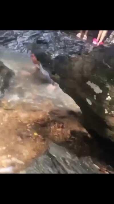 This dude rolled down the waterfall