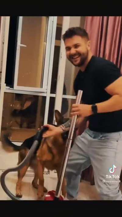 Good Dog Saves Its Human From Vacuum Monster Attack!