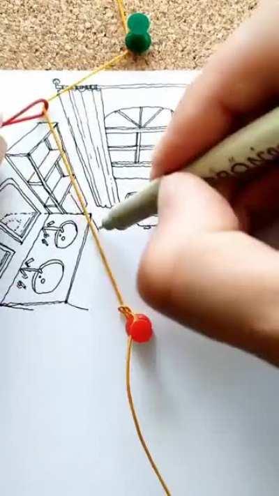 Drawing 2 point perspective with an elastic band