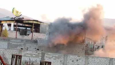 Cannibalized BMP-1 cannon mounted on to a truck and launched via electrical rod - Syria - 2014