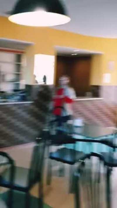 Yes, I think the gentleman in the back noticed that I showed my big boobs. If not from the side, I think he saw them in the mirror. Heh