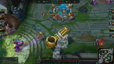 So apparently you can use urf's cannon to get enemies to your base with skarner ult!