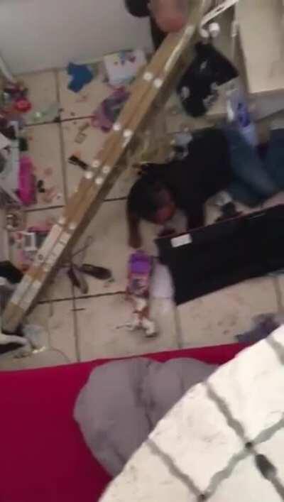 balancing a ladder on a staircase