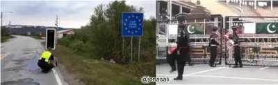Norway-Finland border ceremony vs. India-Pakistan border ceremony.