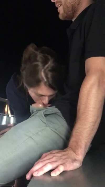 Eating some cum in public