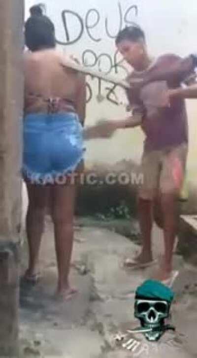 Favela girl planked for stealing.