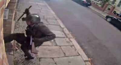 CCTV footage of Stephan Balliet trying to kick open the door of the synagogue(sorry I cannot find the video without narration)