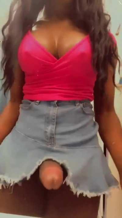 A) this cock is way too big. B) this skirt is way too small. Or C) all of the above