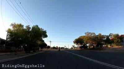 Guy in a hurry ignores the give way sign and almost flattens me (cam is from gf who was riding behind me)