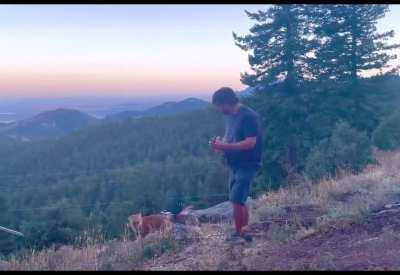 Playing banjo for a wild fox! He came back for an encore!