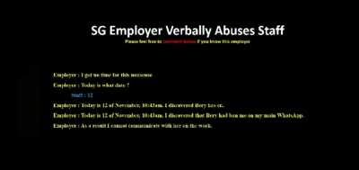 SG employer verbally abuses female staff for not responding to his WhatsApp messages sent to her personal phone; threatens to sue her for breach of contract