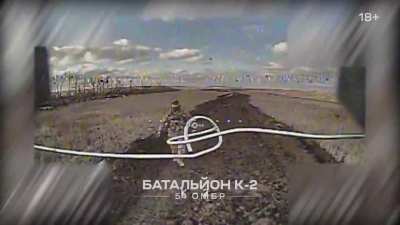 Ukrainian FPV from K-2 Battalion taunts a Russian several times before it finally explodes, killing him