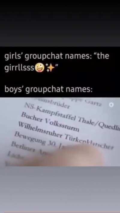 Girls vs boys groupchant names: 