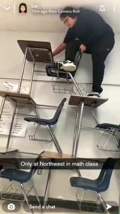 Climbing a desk tower