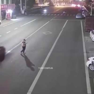 Texting in the middle of the road