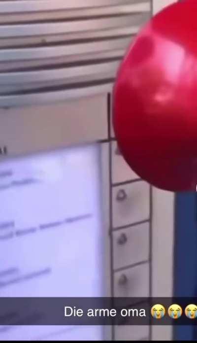 Grandma gets jumpscared by a toeter 