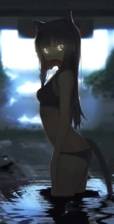 Neko girl catching fish