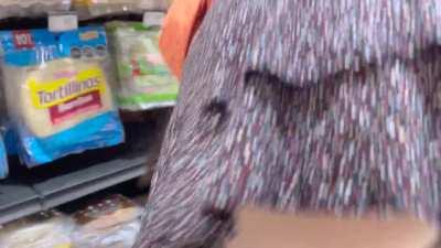 Walking around the supermarket with no panties on