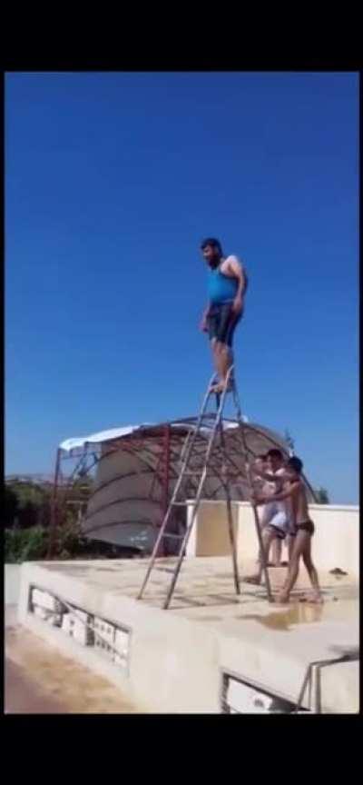 Well, he still made it into the pool.