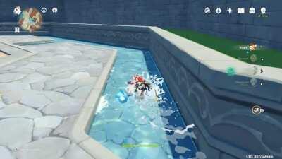 Here's Klee swimming in a kiddie pool