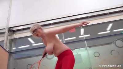 Casey's Flopping Saggy Tits Playing Tennis