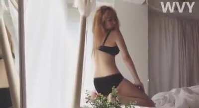 Miu grinding in bed in a lingerie