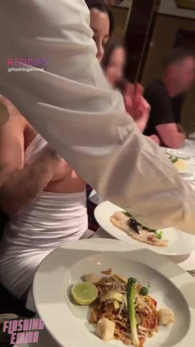 My friends dared me to have a nip slip while the server delivered my food