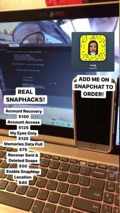 contact @naequality on snapchat to order hacks for social media's like snapchat, instagram, tiktok, onlyfans , twtter , facebook & more! Hit The Telegram Group Link In Comments!
