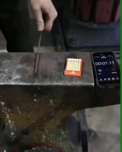 Taking a cold piece of steel and working it till it's hot enough to light a match