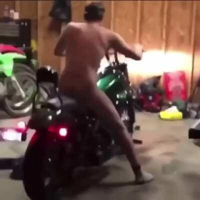 WGCG revving your motorcycle while naked in your garage