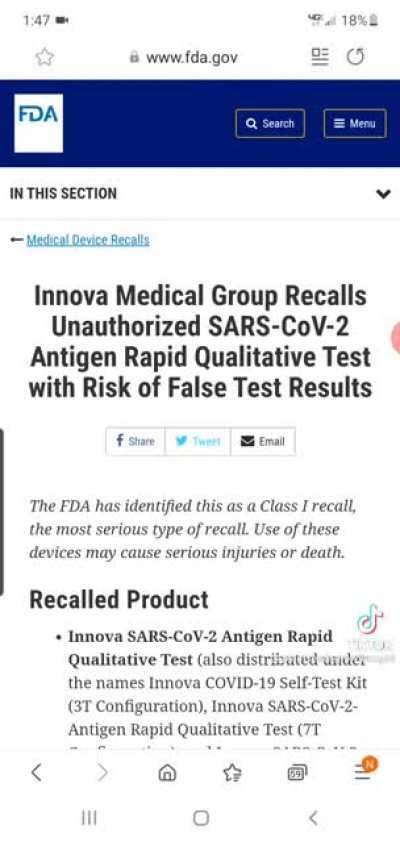 Nasal swabs recalled last month