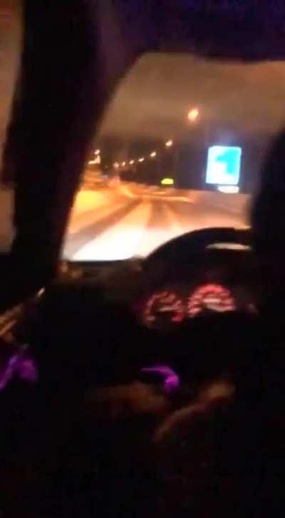 200kph on icy road, what could go wrong?