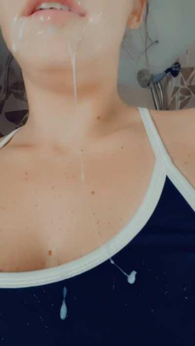 Being sneaky showing off this massive load on my face