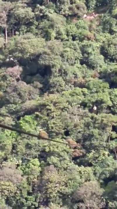 Two small towns in Colombia have been using these two zip lines for 50 years to transport back and forth. In 30 seconds they can zip to each town saving them from a 2 to 3 hours walk.