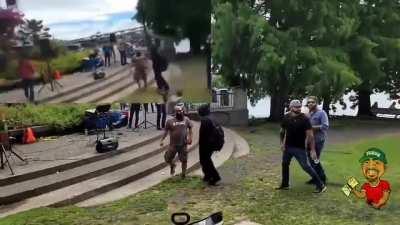 Two synced livestreams from when portland antifa attacked Artur Pawlowski's battlefield oregon memorial event 8-7-2021