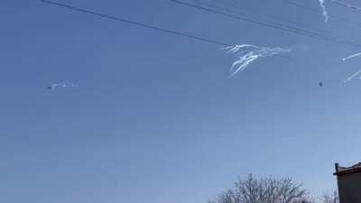Pair of Ukrainian Su-25's firing S-13 unguided 122mm rockets at Russian positions [Archive][Date/Location Unknown]